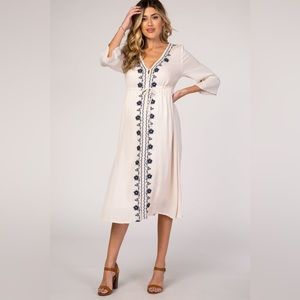 Pinkblush embroidered floral boho midi dress